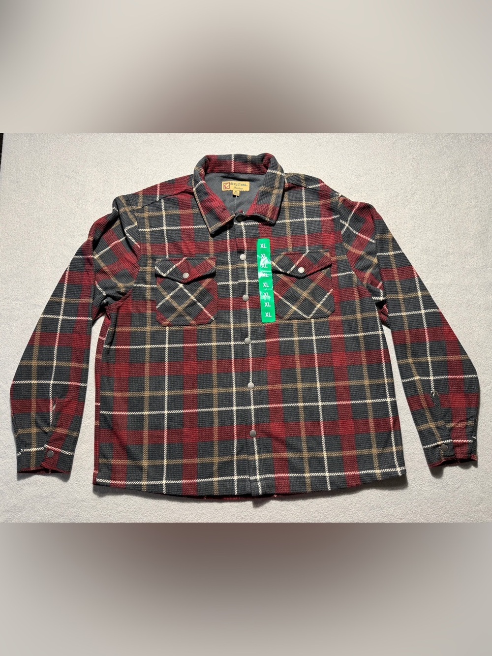 BC Clothing Heritage Flannel Shirt Men’s XL NWT Red Gray Plaid Snap Front Jacket